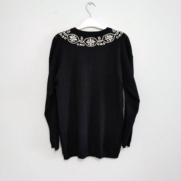Marisa Christina Beaded V Neck Sweater Women's Size Small Black Acrylic Blend - Picture 4 of 5